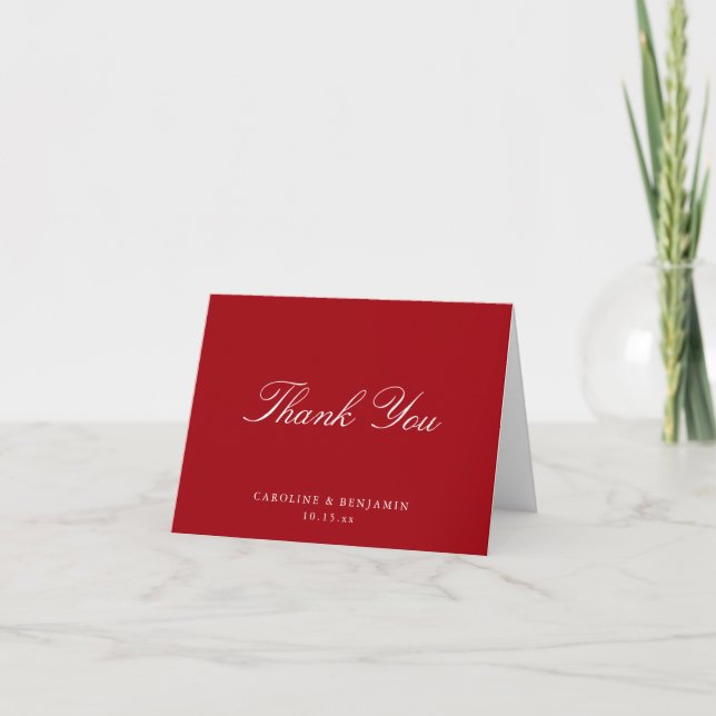 Carte De Remerciements Elegant Classic Script Wedding Red White Folded (Devant)