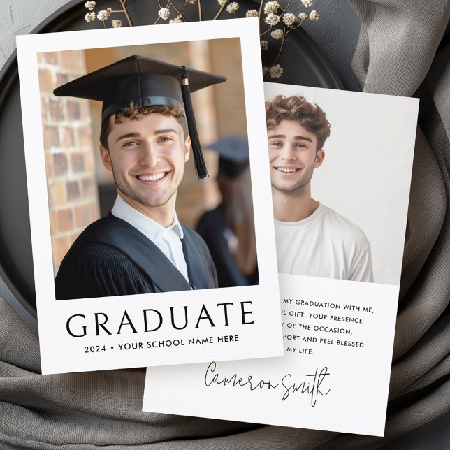 Carte De Remerciements Élégant classique année de graduation photo diplôm (Elegant classic graduation year photo graduate thank you card)