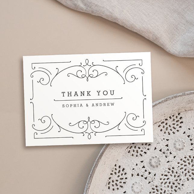 Carte De Remerciements Elégant classique classique classique classique ma (Elegant modern classic vintage wedding thank you)