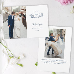 Carte De Remerciements Élégant classique Dusty Bleu Français Floral