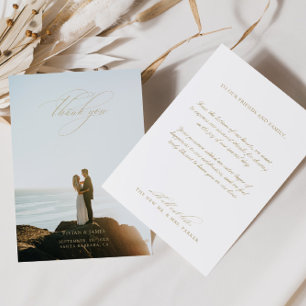 Carte De Remerciements Élégant classique Mariage blanc Couple Photo