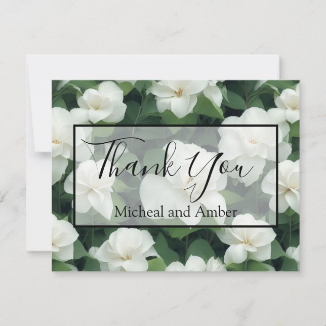 Carte De Remerciements Élégant classique vert botanique blanc floral (Devant)