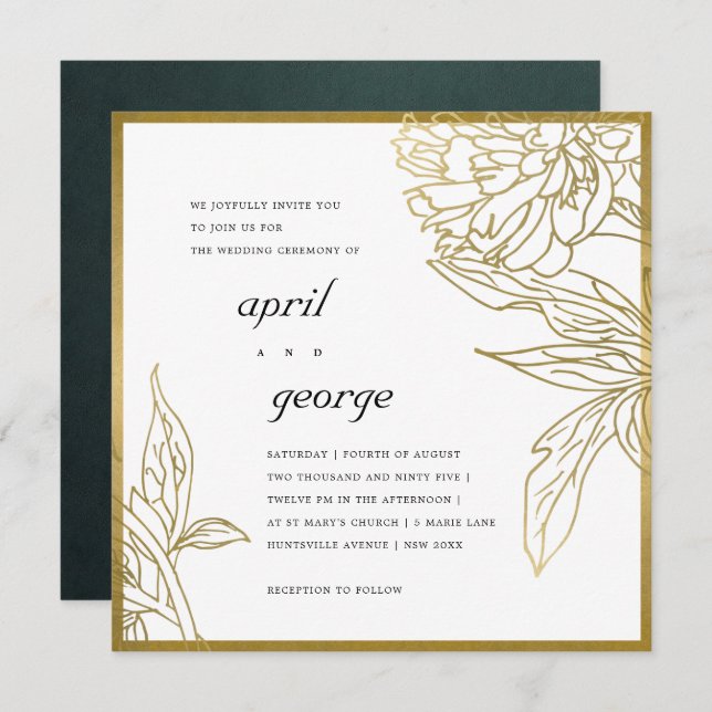 CARTE DE REMERCIEMENTS ÉLÉGANT CLASSY GOLD FOIL FLORAL MARIAGE INVITER (Devant / Derrière)