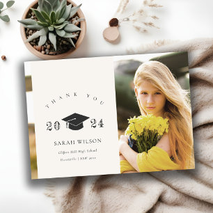 Carte De Remerciements Elegant Clean Minimal Clean Photo Graduation Cap