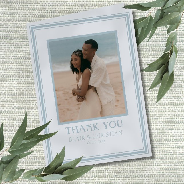 Carte De Remerciements Elegant Coastal Blue Modern Wedding Photo (Thank your guests for celebrating your coastal wedding day with this Elegant Coastal Blue Card!)