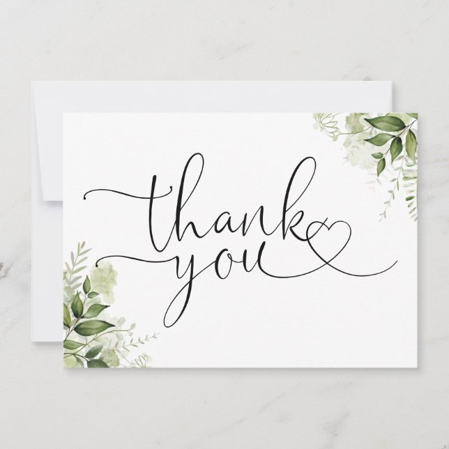 Carte De Remerciements Élégant cœur floral verdure Script (Devant)