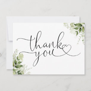 Carte De Remerciements Élégant cœur floral verdure Script