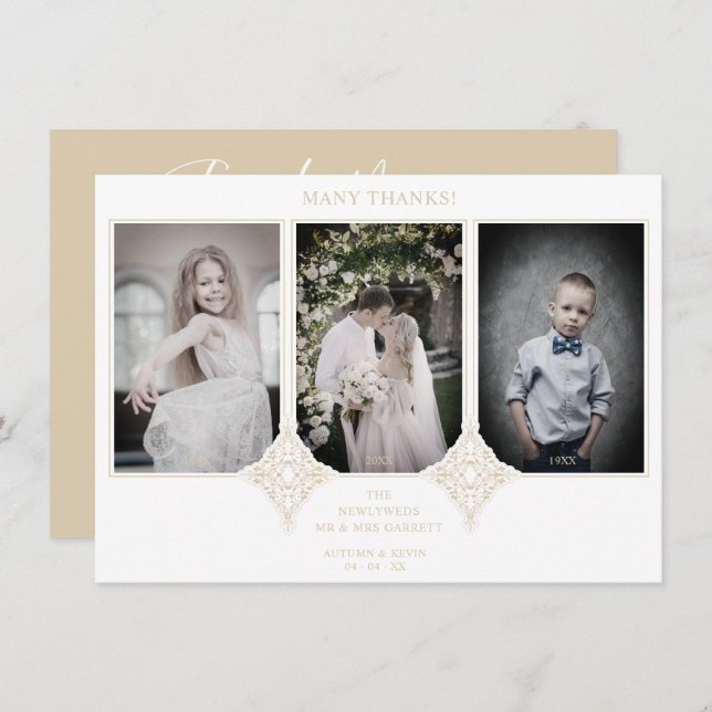 Carte De Remerciements Elegant Collage Lace Romantic 3 Photos Couple (Devant / Derrière)