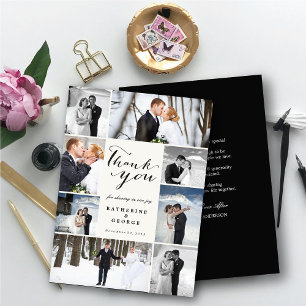 Carte De Remerciements Élégant collage Mariage de 8 photos avec texte de
