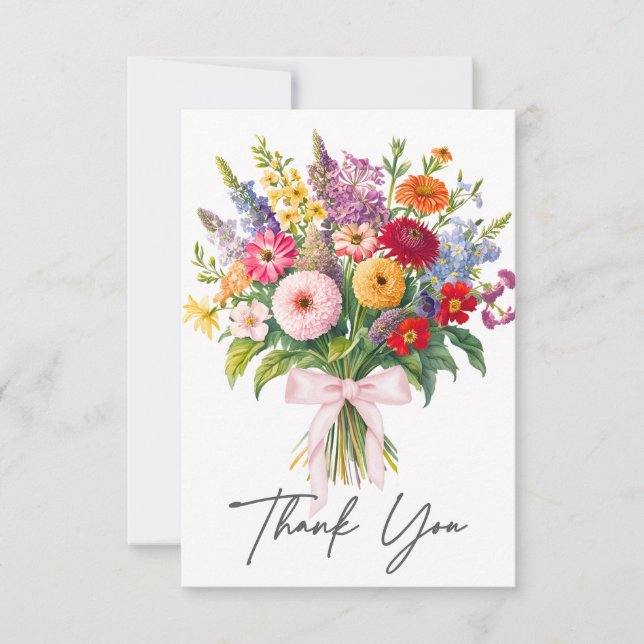 Carte De Remerciements Elegant Colorful Garden Flowers Bouquet Birthday (Devant)