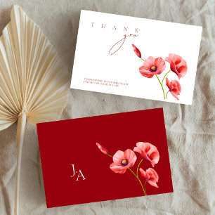 Carte De Remerciements Élégant Coquelicot Rouge Floral Mariage Remercieme