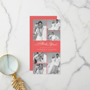 Carte De Remerciements Élégant Corail Rouge Bande à bascule 6 Mariage pho