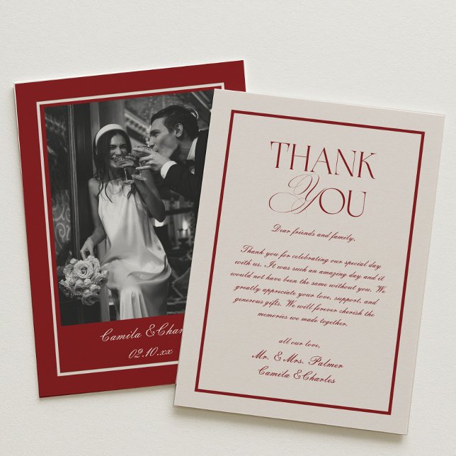 Carte De Remerciements Elegant Cream and Burgundy Wedding (Créateur téléchargé)