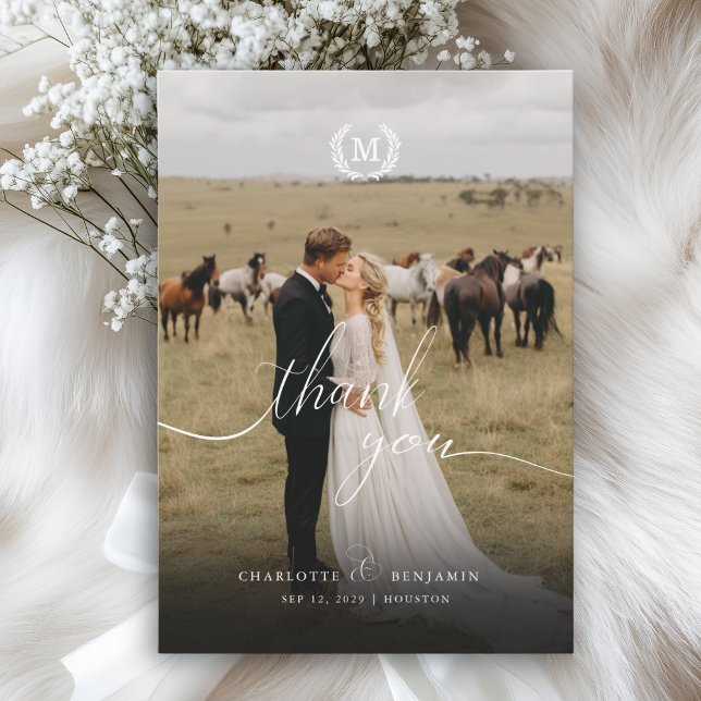 Carte De Remerciements Elegant Crest Monogram 2 Photo (Elegant Crest Monogram 2 Photo Thank You Card)