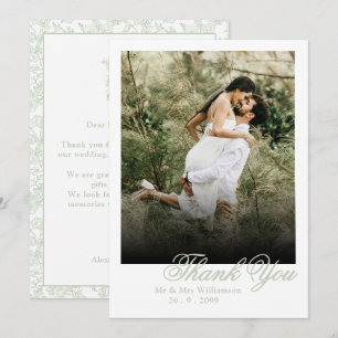Carte De Remerciements Élégant Crête Florale Monogramme Photo Mariage