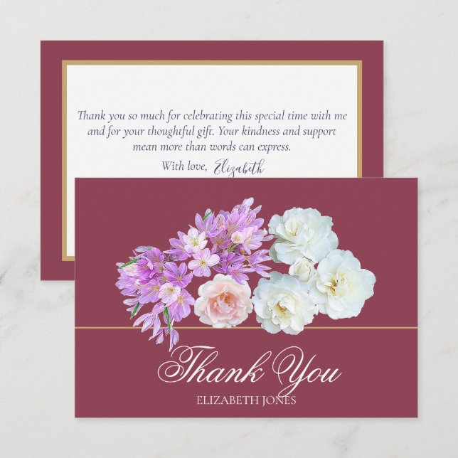 Carte De Remerciements Elegant Crocus & Rose Bridal Shower Thank You Card (Devant / Derrière)