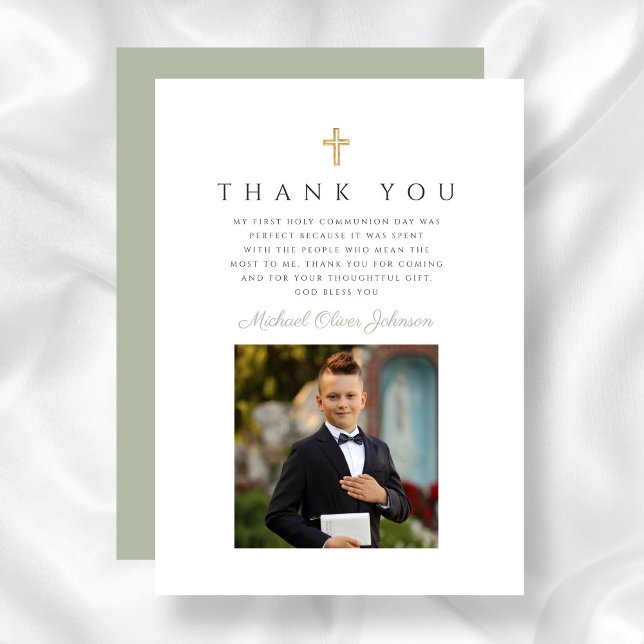 Carte De Remerciements Elégant Cross Boy First Communion (Elegant Cross Boy First Communion Thank You Card)
