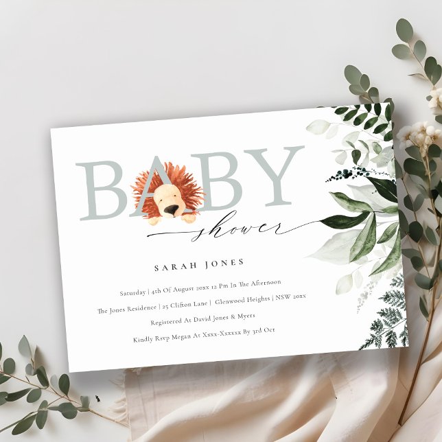 Carte De Remerciements Élégant Cute Boho Lion Foliage Baby shower Invitat (Créateur téléchargé)
