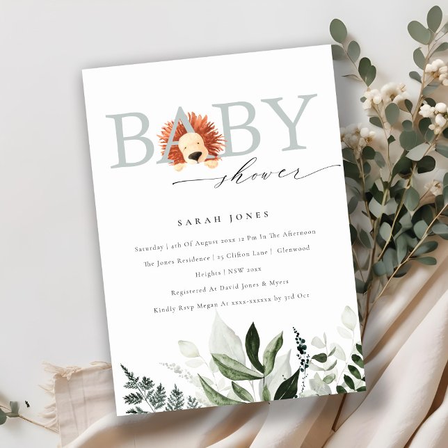 Carte De Remerciements Élégant Cute Boho Lion Foliage Baby shower Invitat (Créateur téléchargé)