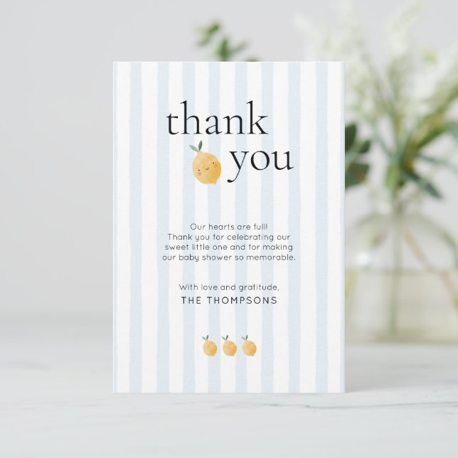 Carte De Remerciements Elegant Cute Lemon Citrus Baby Shower (Debout devant)