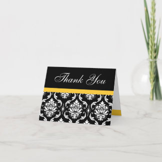Carte De Remerciements Élégant Damassé Jaune Remerciement de Mariage Mono
