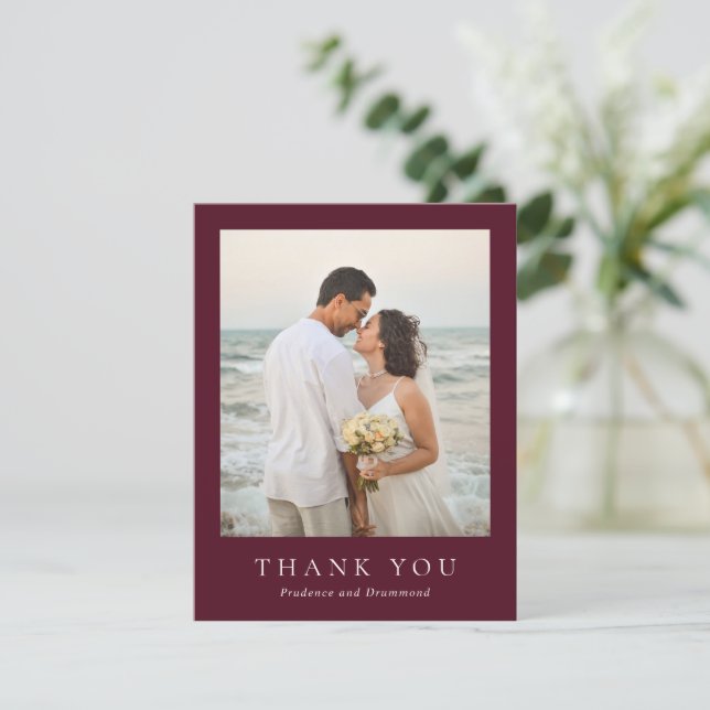 Carte De Remerciements Elegant Deep Burgundy Classic Wedding (Debout devant)