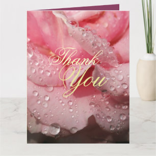 Carte De Remerciements Élégant Dew Drops sur rose rose Petal Maid of Hono