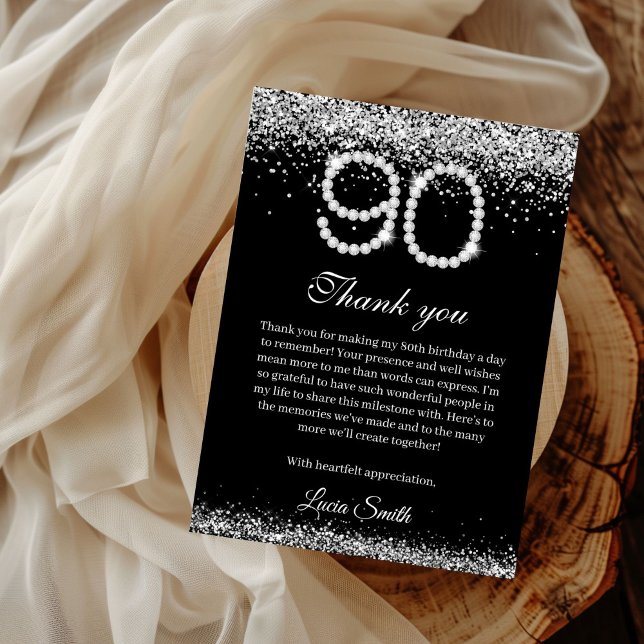 Carte De Remerciements Elegant Diamonds 90th Birthday Thank you Card (Diamonds 90th Birthday Invitation)