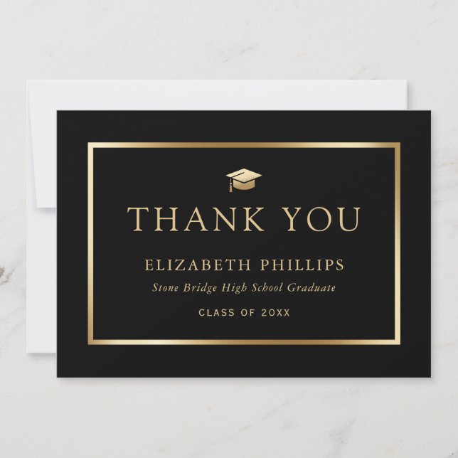 Carte De Remerciements Élégant diplôme noir et or (Devant)