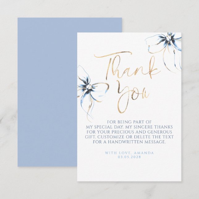 Carte De Remerciements Elegant Dusty Blue Bow Bridal Shower Thank You (Devant / Derrière)