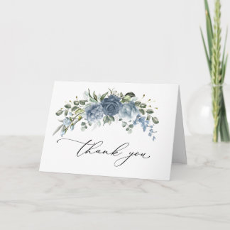 Carte De Remerciements Elegant Dusty Blue Floral Wedding Folded