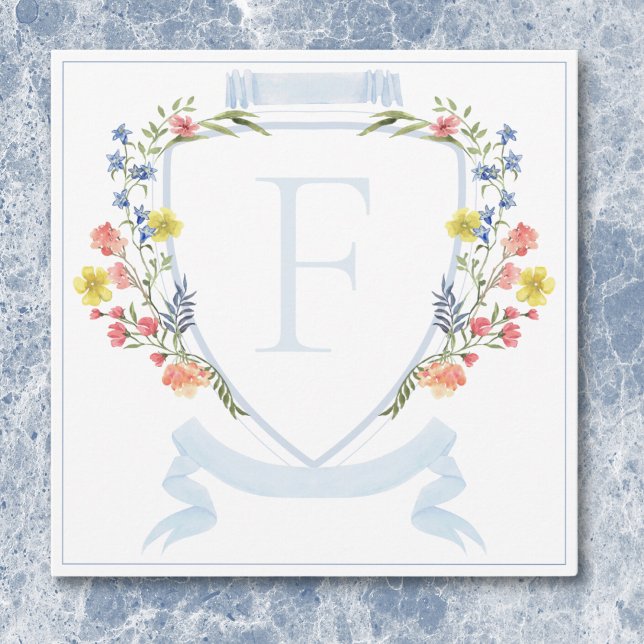 Carte De Remerciements Elégant Dusty Blue Pastel Fleur sauvage Mariage Cr (Elegant Dusty Blue Pastel Wildflower Crest Wedding Thank You Card)
