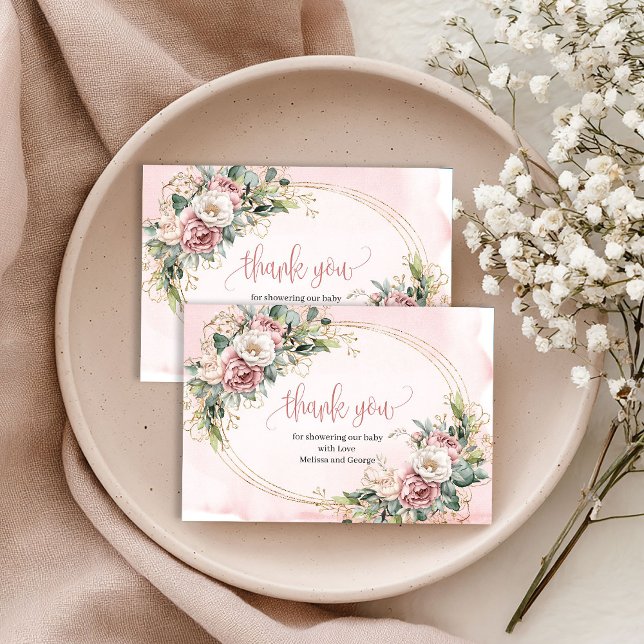 Carte De Remerciements Elegant Dusty Pink Floral Greenery Thank You Card (Elegant Dusty Pink Floral Greenery Thank You Card)