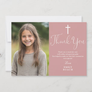 Carte De Remerciements Élégant Dusty Rose rose Photo Première Sainte Comm