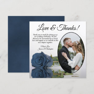 Carte De Remerciements Elégant Dusty Steel Blue Rose Oval Photo Mariage