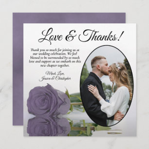 Carte De Remerciements Elégant Dusty violet Rose avec Oval Photo Mariage