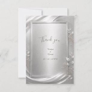 Carte De Remerciements Élégant éclat métallique floral argenté de mariage