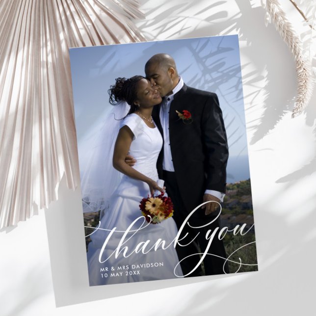Carte De Remerciements élégant écriture manuscrite unique photo mariage (Créateur téléchargé)