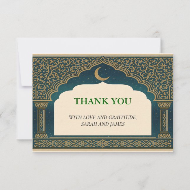 Carte De Remerciements Elegant Emerald & Gold Ornate Arch Thank You Card (Devant)