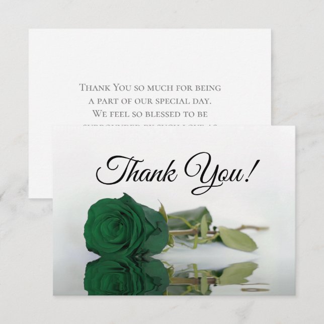 Carte De Remerciements Elegant Emerald Green Mirrored Rose Simple Wedding (Devant / Derrière)