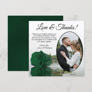 Carte De Remerciements Élégant Emerald Green Rose Oval Photo Mariage