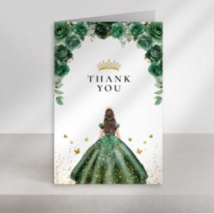 Carte De Remerciements Élégant Émeraude Quinceañera Floral Faux Feuille