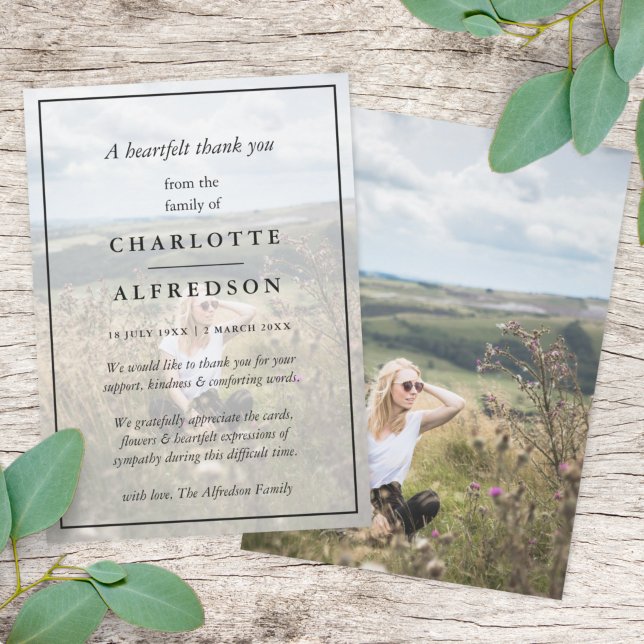 Carte De Remerciements Élégant enterrement chic | Sympathie photo minimal (Créateur téléchargé)