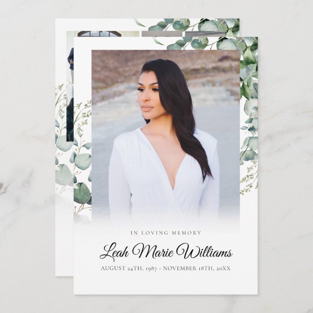 Carte De Remerciements Élégant enterrement Sympathique Eucalyptus (Devant / Derrière)