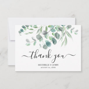 Carte De Remerciements Elégant Eucalyptus Aquarelle Nom Mariage