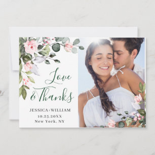 Carte De Remerciements Elegant Eucalyptus Blush Pink Roses 4 PHOTO