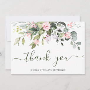 Carte De Remerciements Elegant Eucalyptus Blush Pink Roses Floral