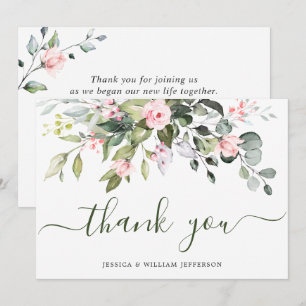 Carte De Remerciements Elegant Eucalyptus Blush Pink Roses Floral