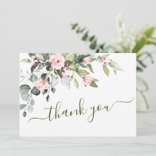 Carte De Remerciements Elegant Eucalyptus Blush Roses Floral