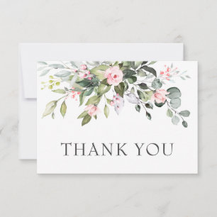 Carte De Remerciements Elégant Eucalyptus Blush Roses Rose Floral